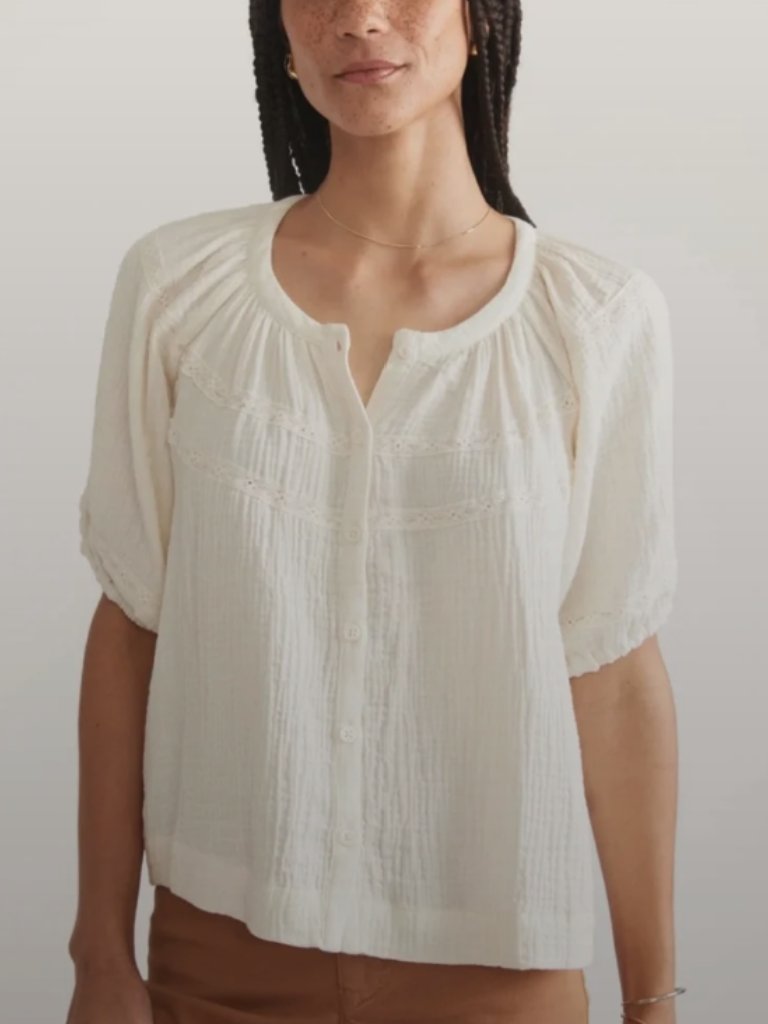 Marine Layer Wren Cream Button-Front Gauze Peasant Top Size Xs